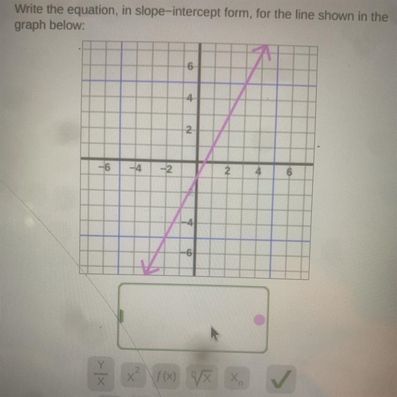 Write the equation, in slope-intercept form, for the line shown in the graph below-example-1