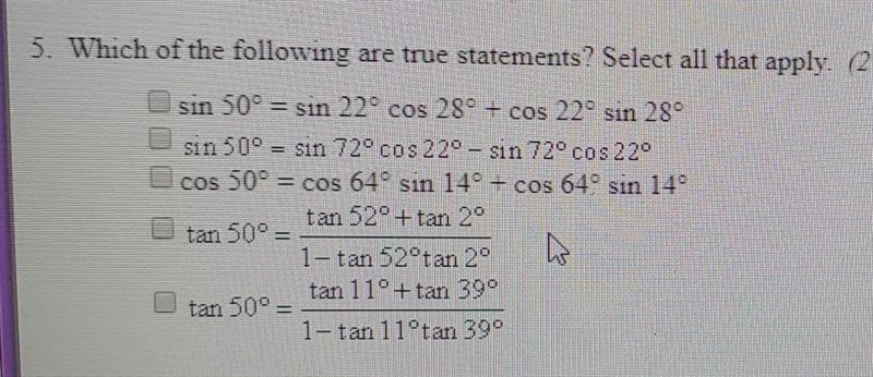 PLEASE! 5. Which of the following are true statements? Select all that apply. (2 points-example-1