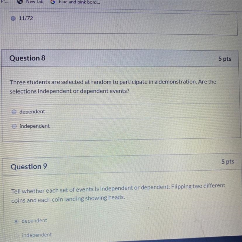 Are the selection independent or dependent?-example-1