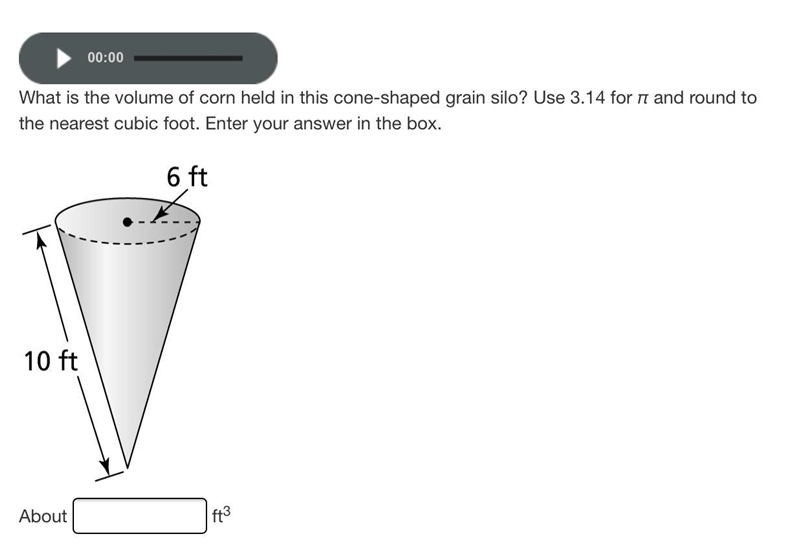 What is the volume of corn held in this cone-shaped grain silo? Use 3.14 for π and-example-1