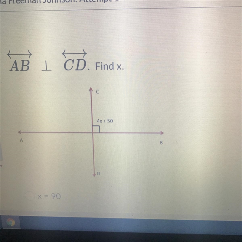 AB 1 CD. Find x. 4x + 50-example-1