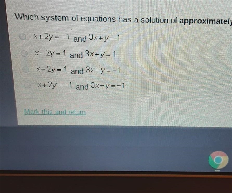 The equations X-2y = 1.3x-y=-1. X+ 2y =-1, and 3x+y= 1 are shown on the graph below-example-1