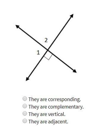 HELP! !! How are angle 1 and angle 2 related?-example-1