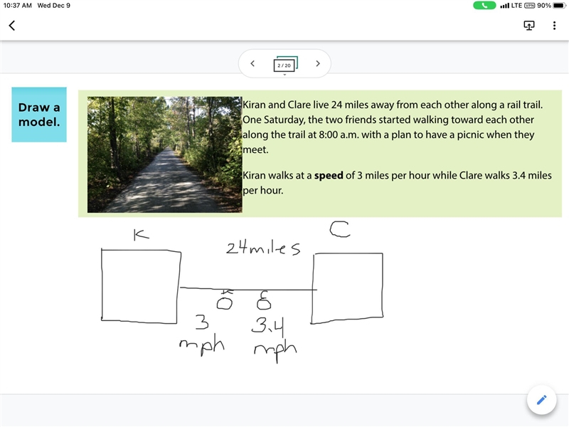 kiran and clare live 24 mile away from each other along a rail trail. One Saturday-example-1