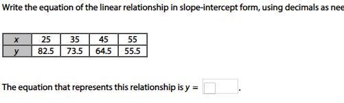 Write the equation of the linear relationship in slope-intercept form, using decimals-example-1