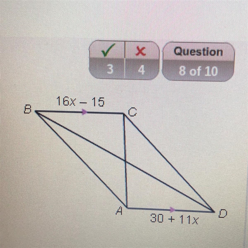 Find the value of x for which ABCD must be a parallelogram.-example-1