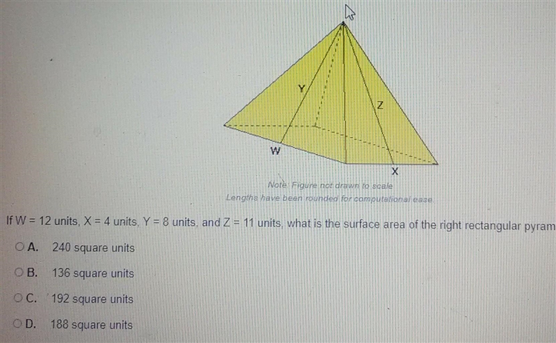 What is the surface area of the right rectangular pyramid shown above ?​-example-1