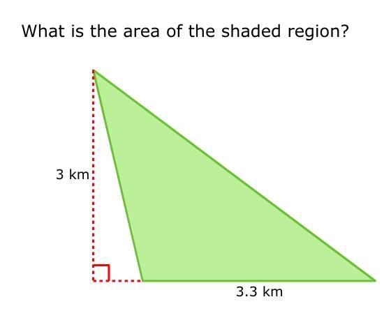 What is the area of the shaded region? 3.3 km 3 km-example-1