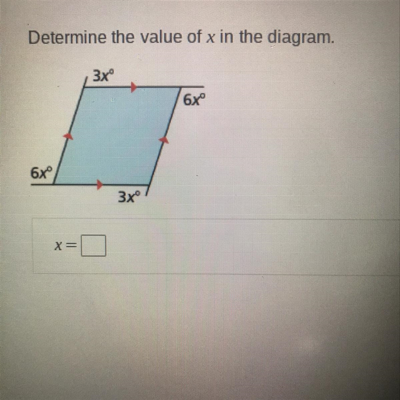 Determine the value of x in the diagram. X=?-example-1