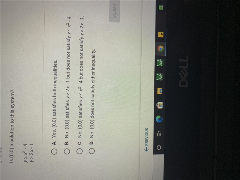 Is (0,0) a solution to this system?-example-1