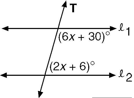 What is the value of x that makes L1 || L2? please help!! A. 18 B. 12 C. 10 D. 6-example-1