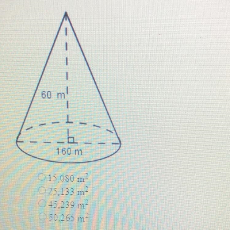 What is the lateral area of the cone to the nearest whole number? The figure is not-example-1