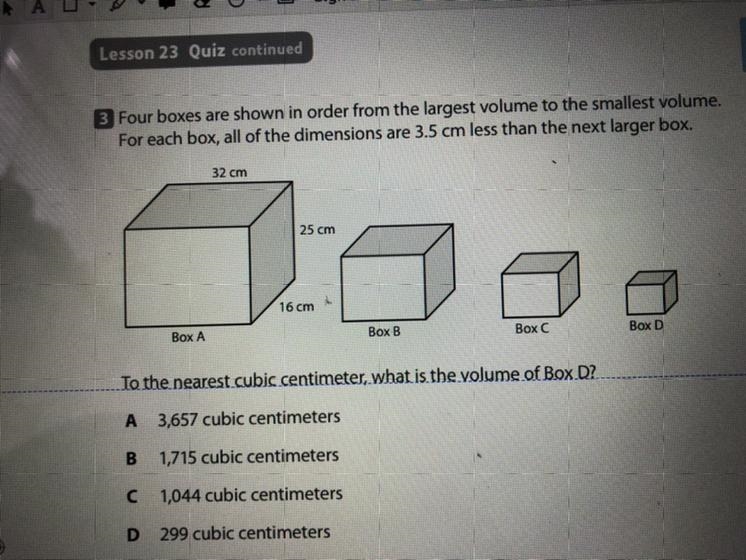 Four boxes are shown in order from the largest volume to the smallest volume. For-example-1