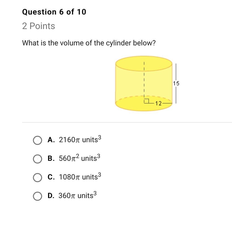 What is the volume of the cylinder below-example-1