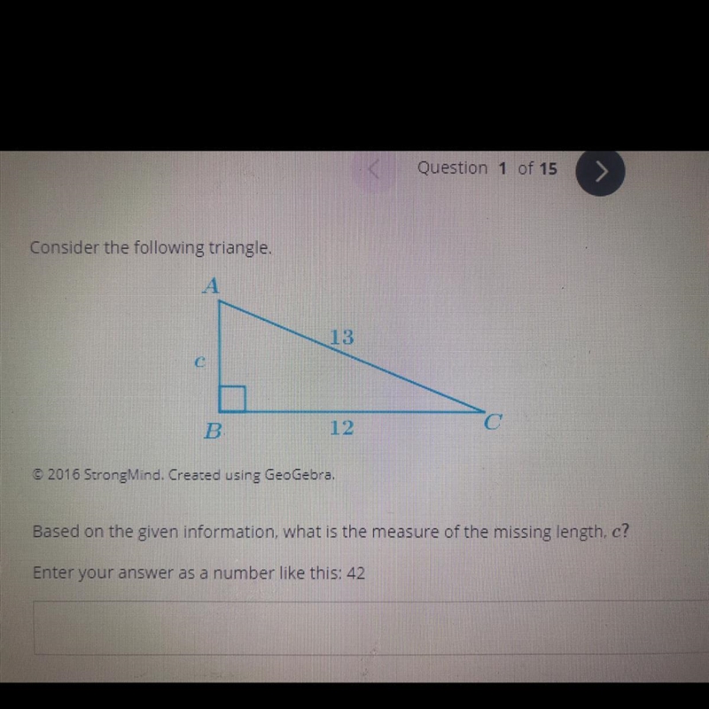 What is the measure of the missing length C?-example-1