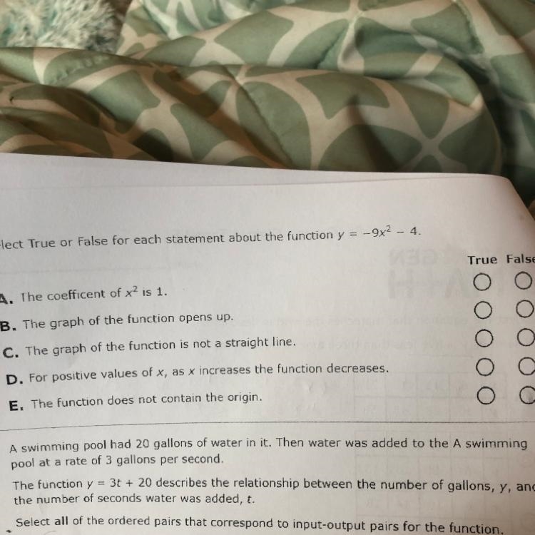 3. Select True or False for each statement about the function y = -9x - 4. A. The-example-1