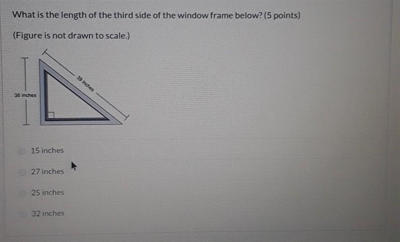 (06.07A MC) What is the length of the third side of the window frame below? (5 points-example-1