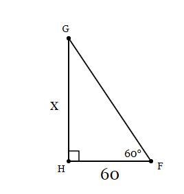 In ΔFGH, the measure of ∠H=90°, the measure of ∠F=60°, and HF = 60 feet. Find the-example-1