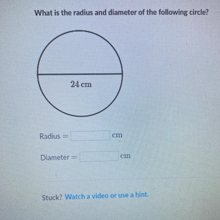 What is the radius and diameter of the following circle-example-1