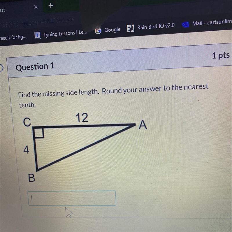 Find the missing side length. Round your answer to the nearest tenth. 12-example-1