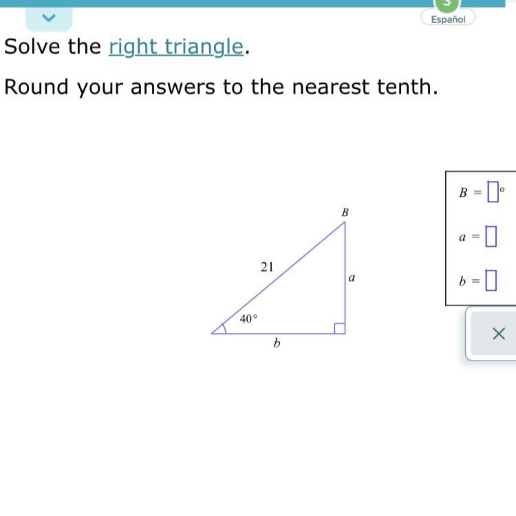 Solving a right triangle (ROUND TO THE NEAREST TENTH)-example-1