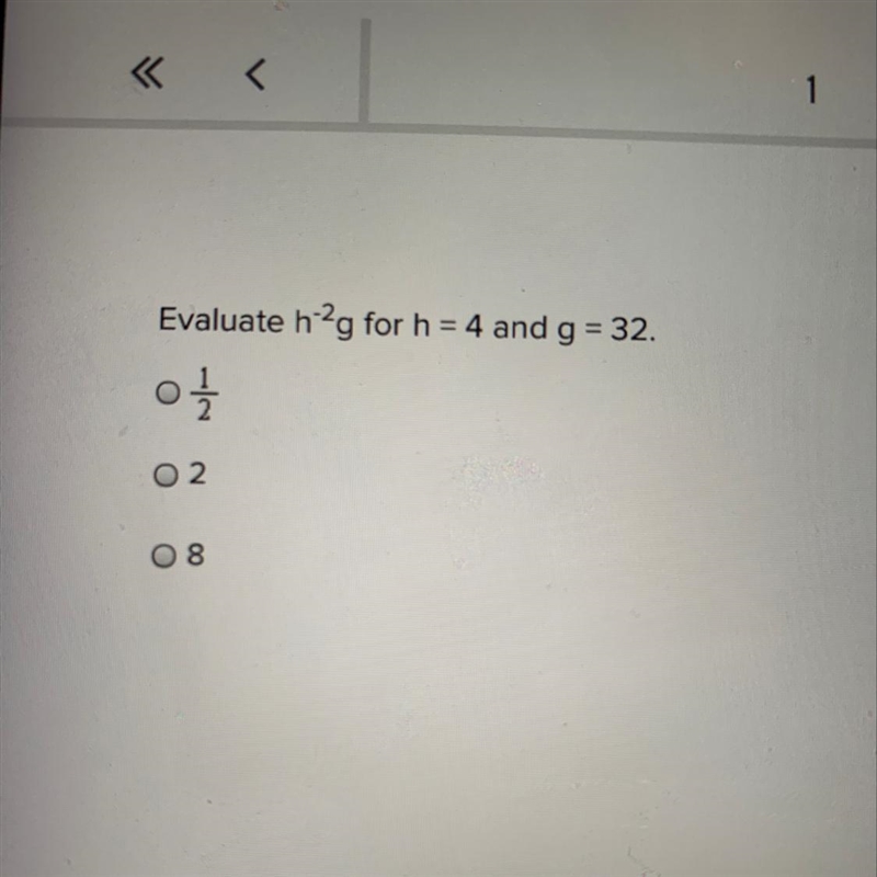 Evaluate hig for h = 4 and g = 32. 을 02. 8 please help!!!!!!!!!!!-example-1