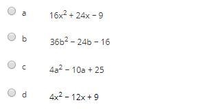 *Please Help- 35 points* Determine which polynomial is a perfect square trinomial-example-1