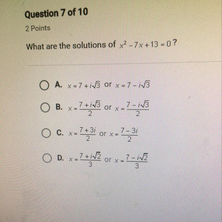 What are the solutions of x2 -7x+13 = 0 ?-example-1