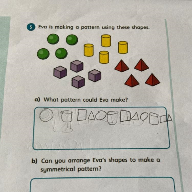 Eva is making a pattern using these shapes can you arrange Evas shapes to make a symmetrical-example-1