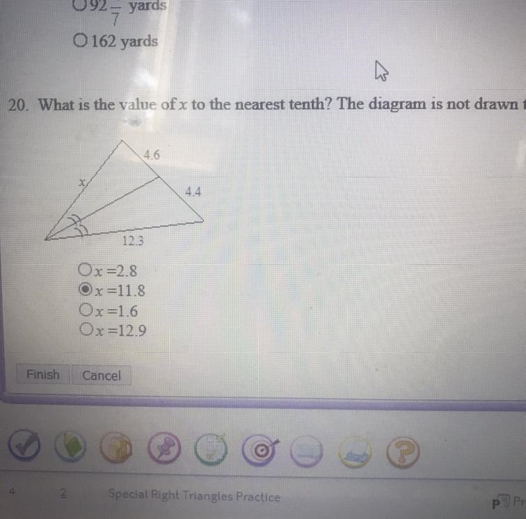 What is the value of x to the nearest tenth? X=2.8 x=11.8 x=1.6 x=12.9-example-1