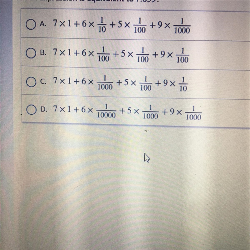 Which expression is equivalent to 7.659.-example-1