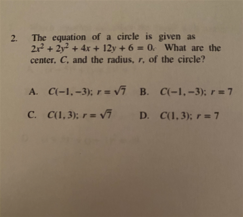 The point (-3,2) lies on a circle whose equation is (x + 3)^2 + (y + 1 )^2 =r^2. Which-example-1