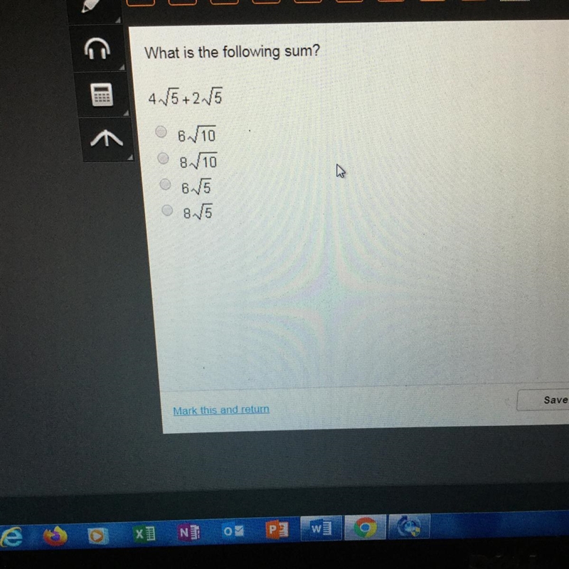 What is the following sum ? 4sqrt(5) + 2sqrt(5)-example-1