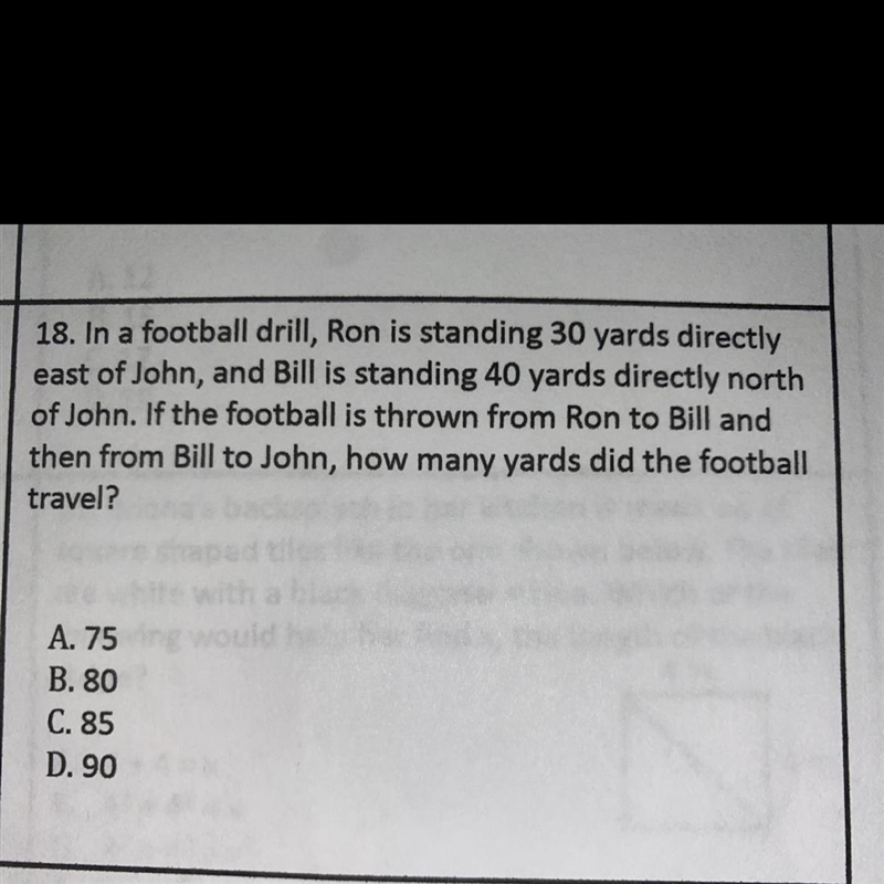 In a football drill, Ron is standing 30 yards directly east of John, and Bill is standing-example-1