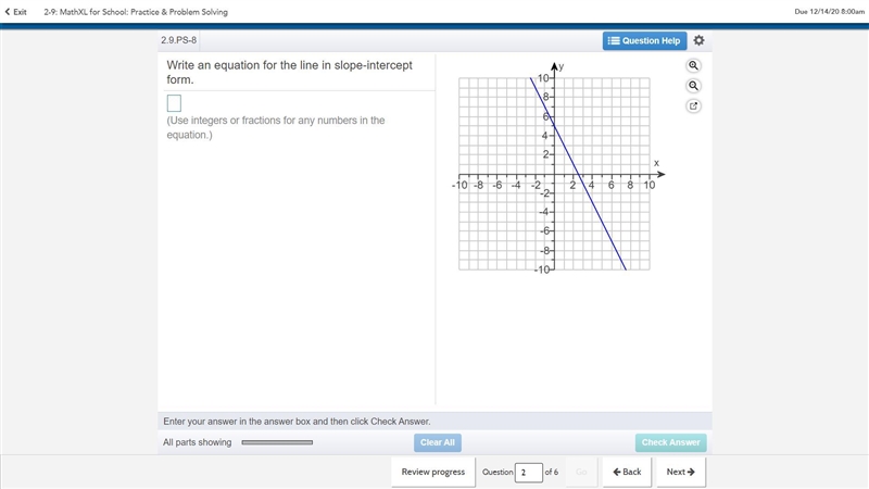 Please help! Write an equation for the line in​ slope-intercept form.-example-1