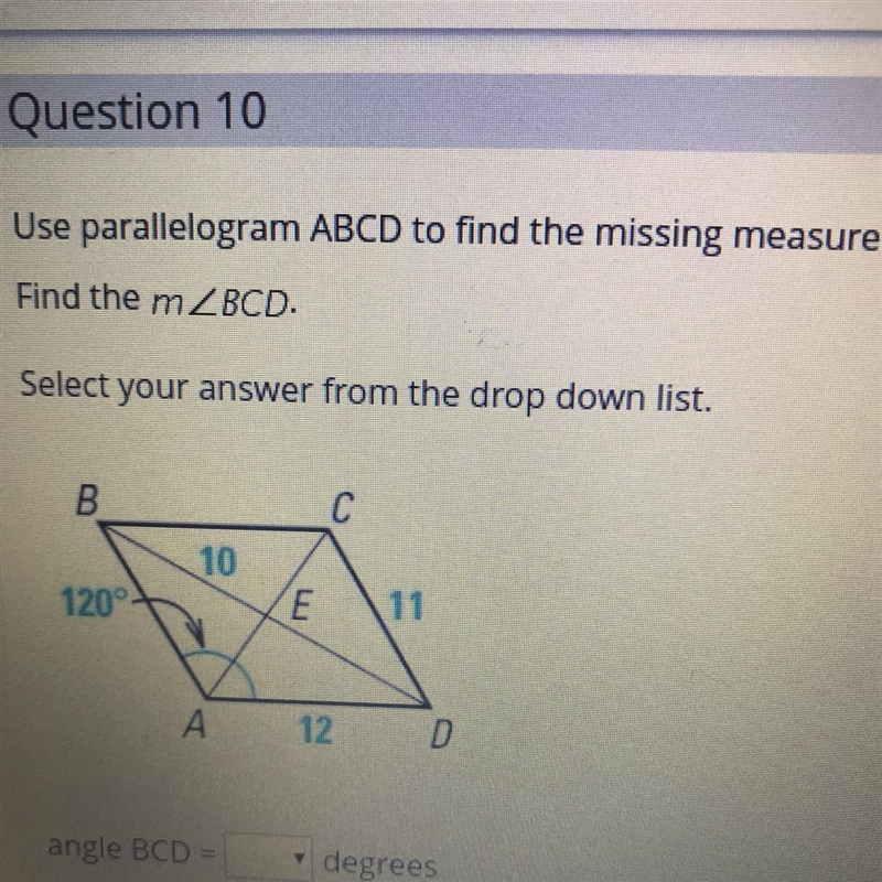 Use parallelogram ABCD to find the missing measure. Find the m-example-1