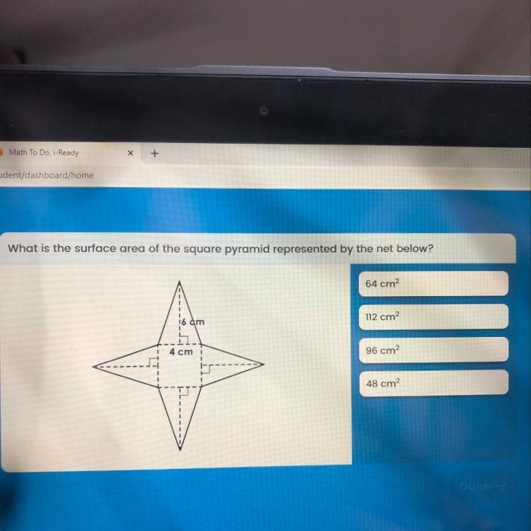 What is the surface area of the square pyramid represented by the net below?-example-1