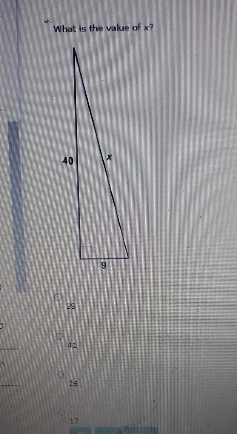 What is the value of x? A.39 B.41 C.26 D.17​-example-1