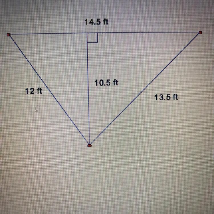 Calculate the area of the triangle A:152.25sq. ft B:120sq. ft C:76.125sq. ft D:49sq-example-1