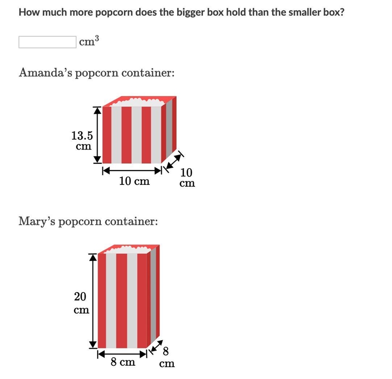 Amanda and Mary each have a box of popcorn. Whose box holds more popcorn? How much-example-1