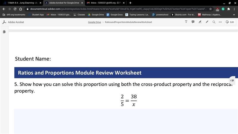 Show how you can solve this proportion using both the cross‐product property and the-example-1