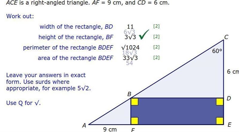 50 points find the side and length of the rectangle. The answers are shown in faded-example-1