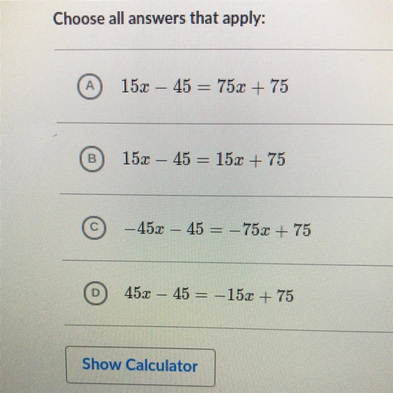 Which of the following equations have no solutions?-example-1