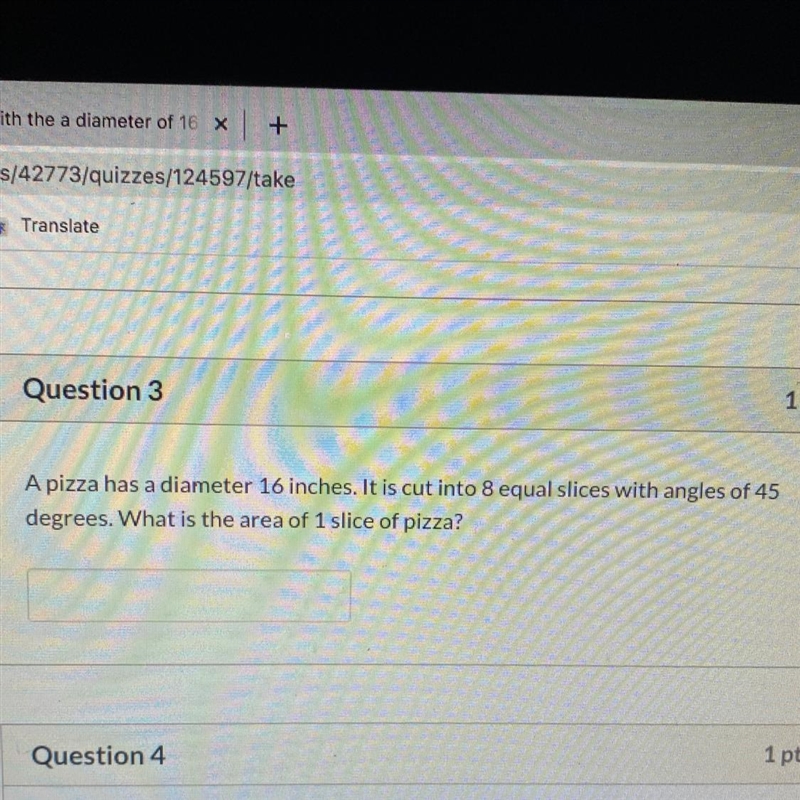 please help me with question 3. A pizza has a diameter 16 inches. It is cut into 8 equal-example-1