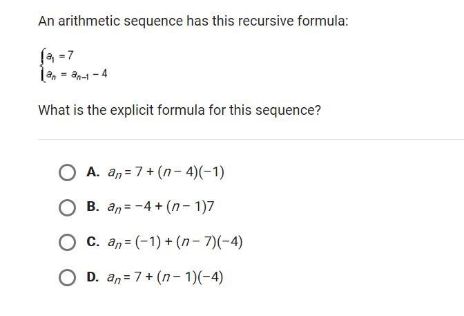 An arithmetic sequence has this recursive formula:-example-1