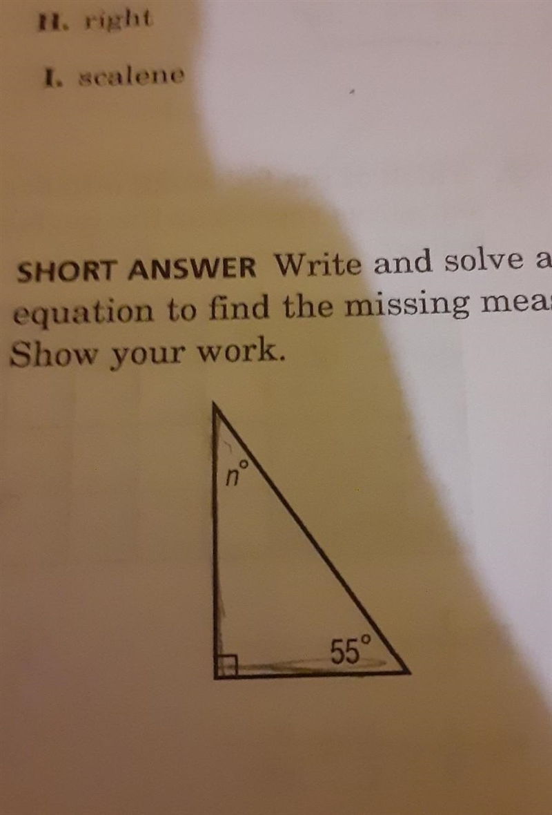 Write and solve an equation to find the missing measure show your work​-example-1