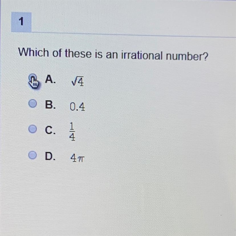 Which of these is an irrational number?-example-1