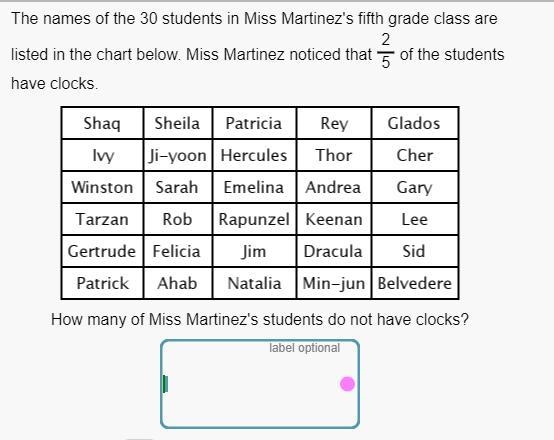 The names of the 30 students is miss Martinez's fifth grade class are listed in the-example-1