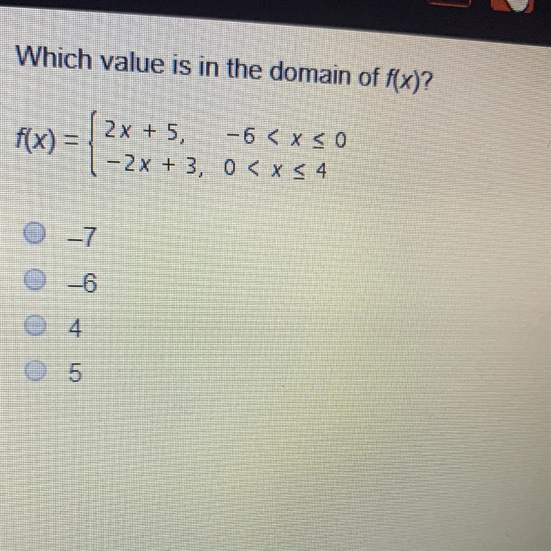 Which value is in the domain of f(x)?-example-1