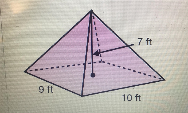 What is the volume of the pyramid? A. 210 ft^3 B. 189 ft^3 C. 630 ft^3 D. 233.3.7 ft-example-1